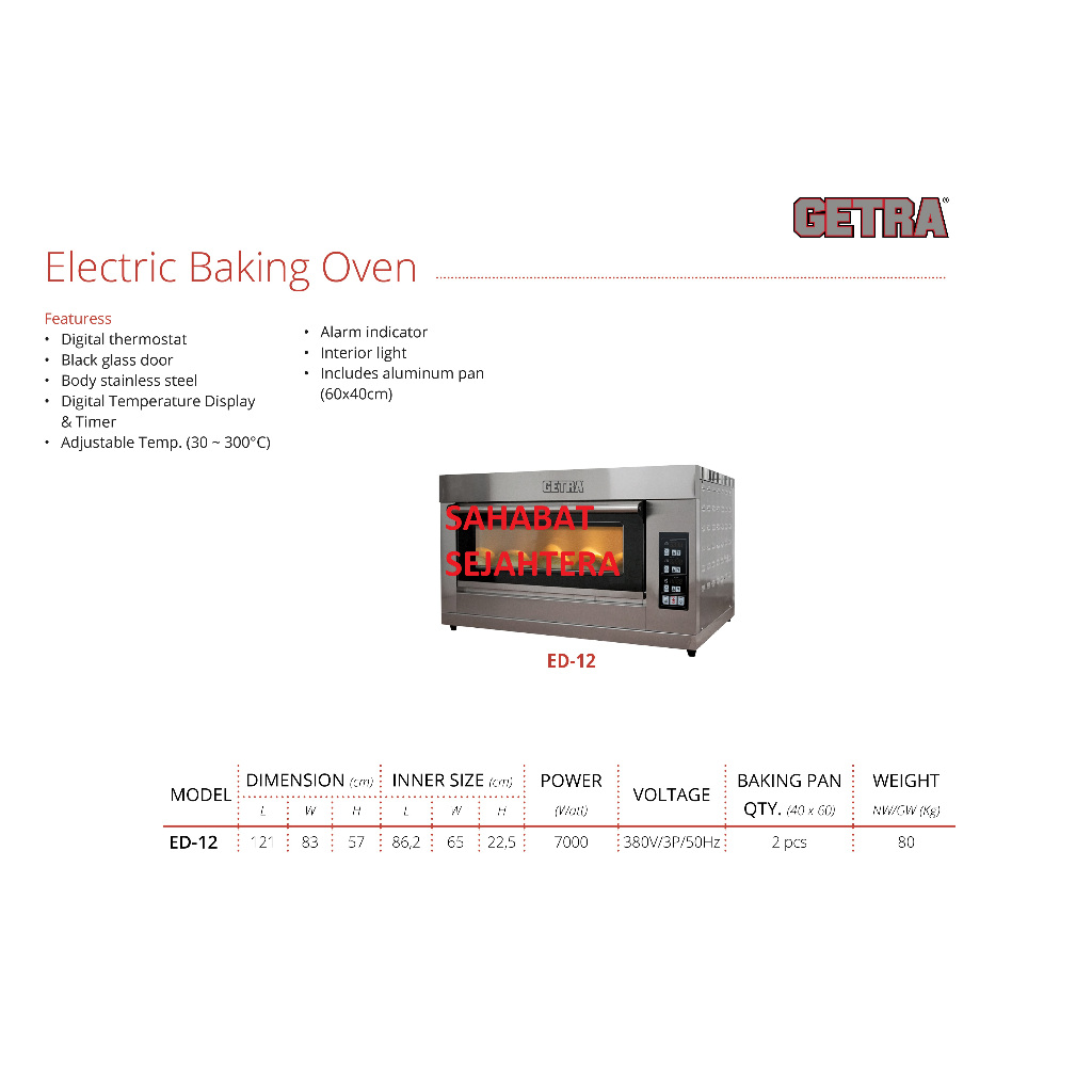 GETRA Electric Baking Oven Komersial ED-12 | Oven Panggang Listrik Profesional