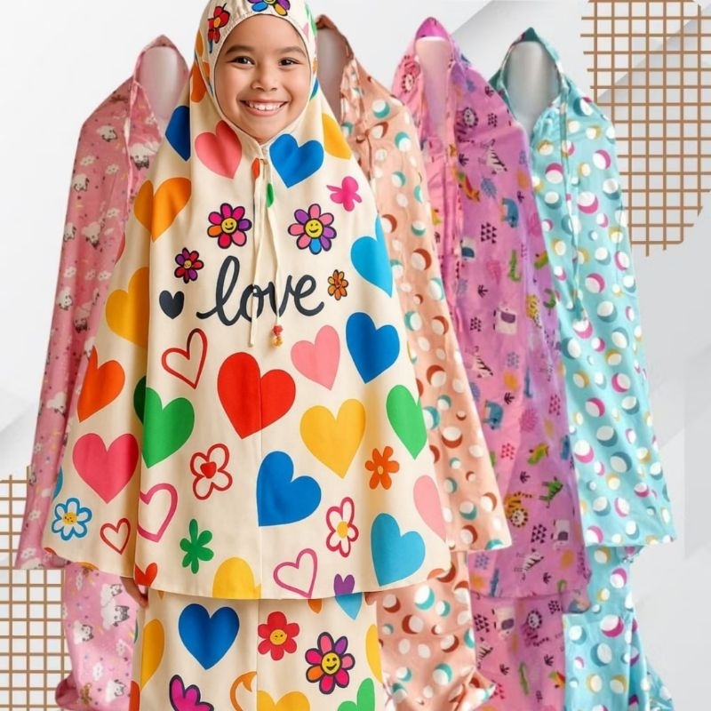 Mukenah travel/ mukenah motif anak/ mukenah traveling anak/ mukenah katun anak/ mukenah anak