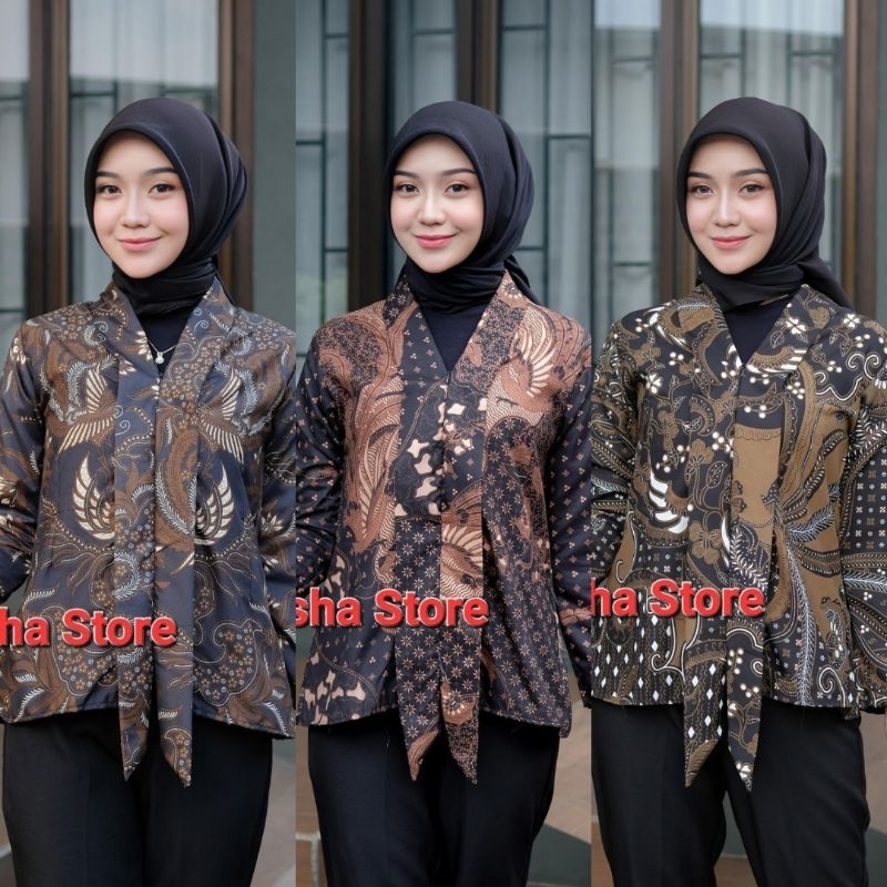 Kebaya Batik Wanita Modern Lengan Panjang Blouse Batik Baju Kerja Wanita Modern
