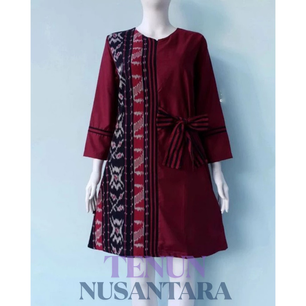 Baju Tunik Batik Tenun Socket Atasn Wanita Remaja Dewasa Modern