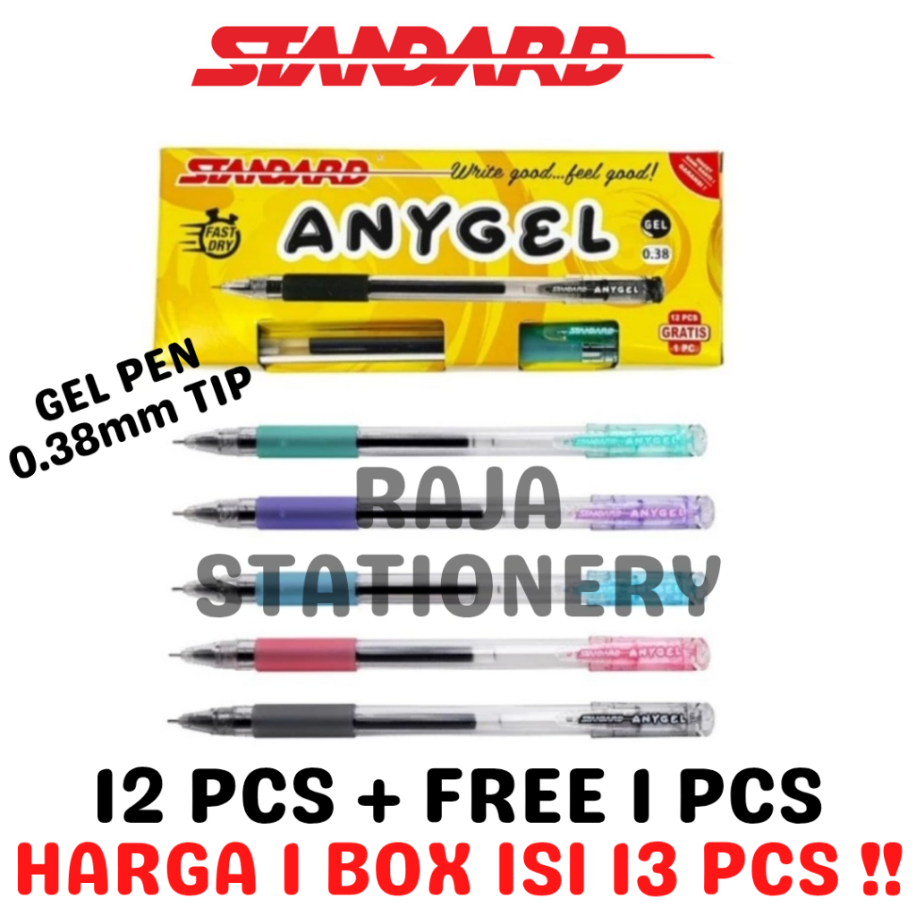 

STANDARD ANYGEL 0.38 BLACK GEL PEN HITAM PULPEN JEL PENA PEN ANY GEL BOX [13PCS]