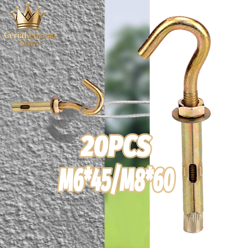 20PCS M6 M8 Hook Dynabolt Dynabolt Hook Hook Bolt Dynabolt Gantung 8mm 10mm