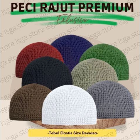 Peci Rajut Dewasa / Peci Haji / Peci Rajut Putih / Kopiah Rajut / Peci Rajut Polos Tebal Elastis
