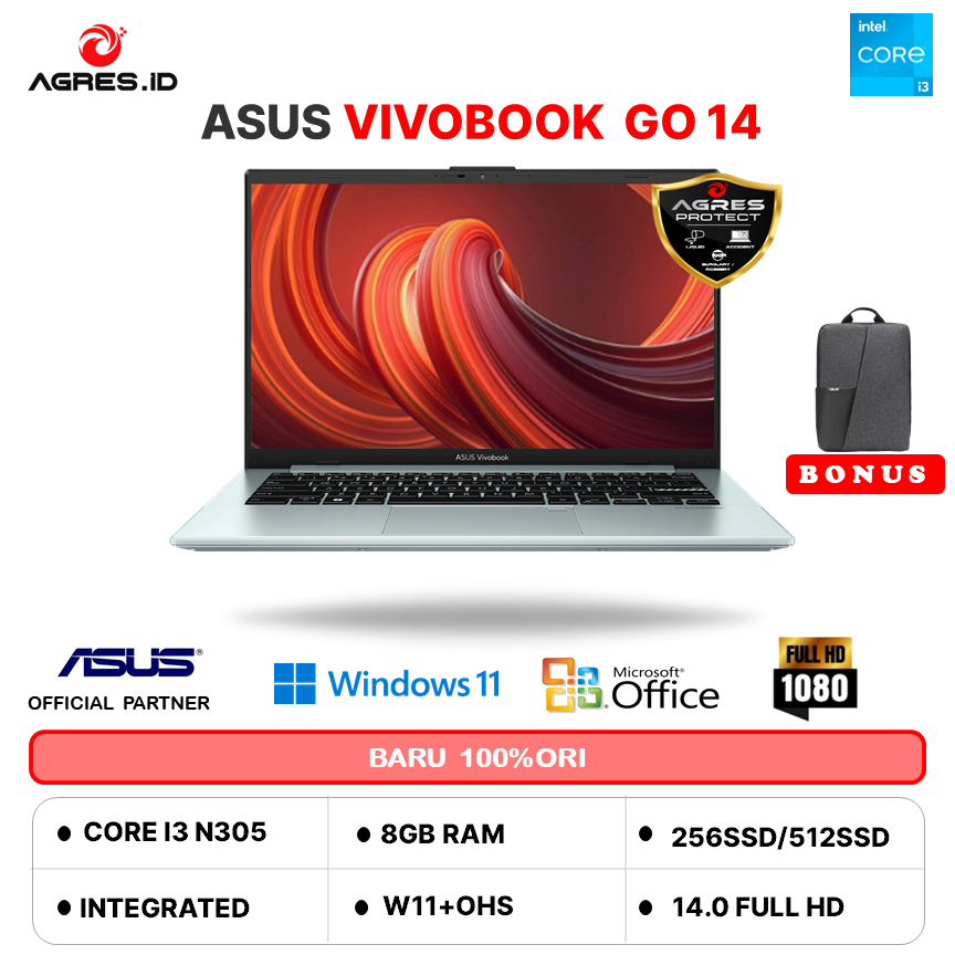 ASUS VIVOBOOK GO 14 E1404GA I3 N305 8GB 512GB W11+OHS 14.0FHD BLK -FHD321