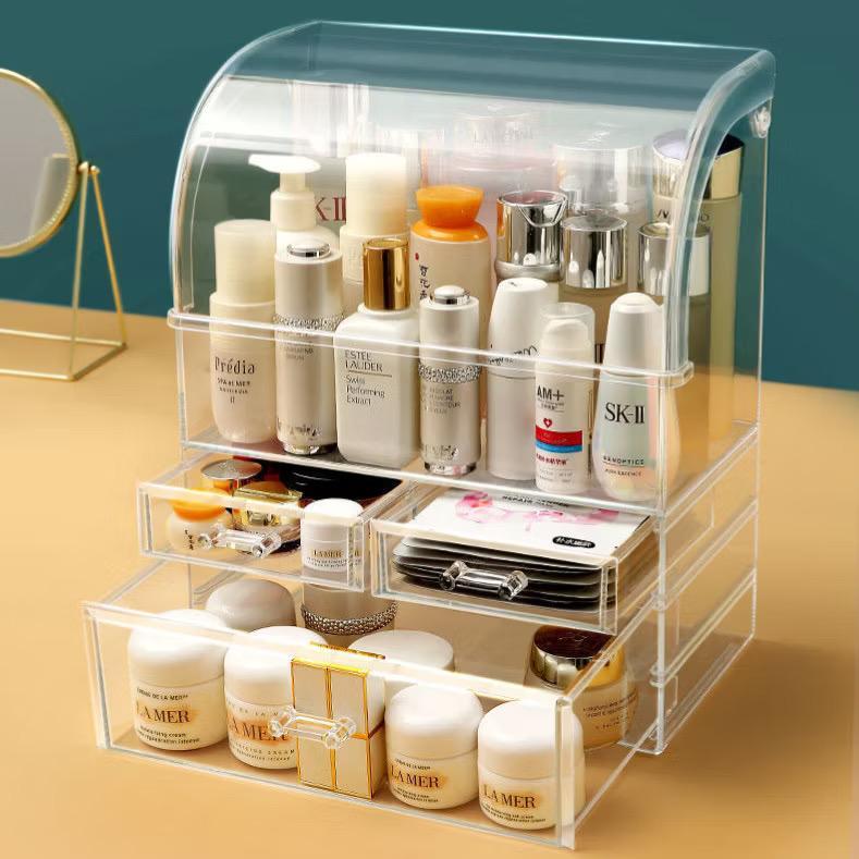 Rak Kosmetik Dengan Laci Anti Debu Tempat Make Up Skincare Rak Akrilik Multifungsi / Tempat Penyimpa