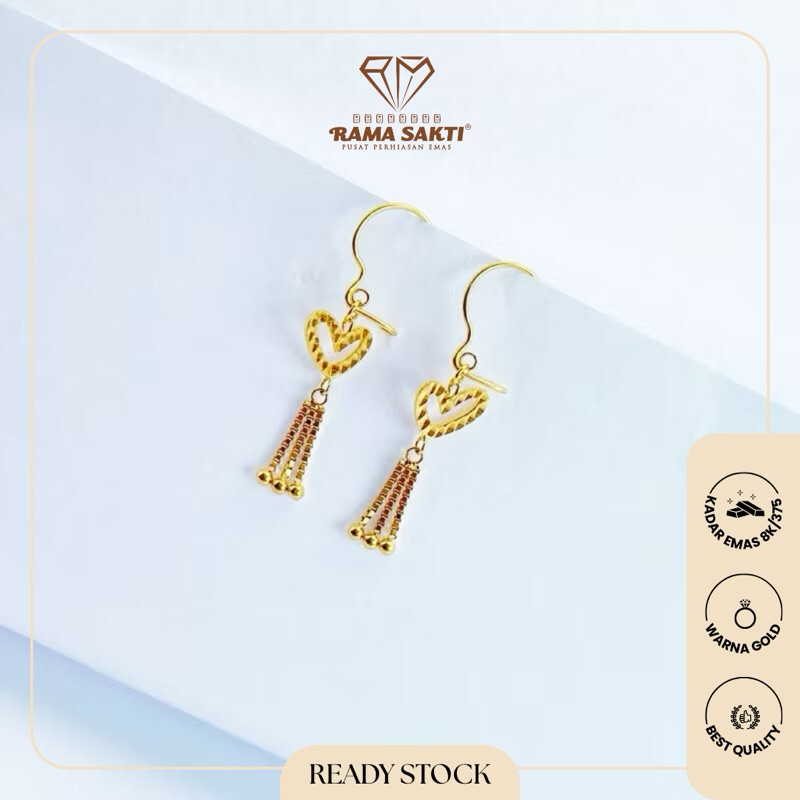 Anting Emas 8K Model Panjang Kawat