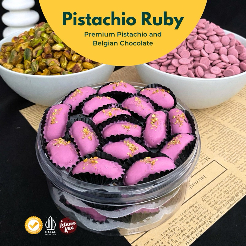 

Premium Series PISTACHIO RUBY Belgian Chocolate Premium Cookies 480gr Stoples Bulat Ulir