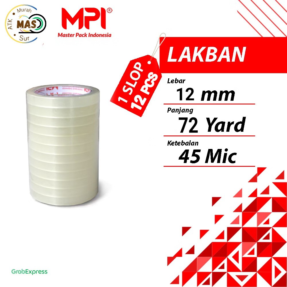 

1 Slop [ 12 Pcs] Isolasi Lakban Ukuran Lebar 12 mm x Panjang 72 Yard Merek MPI Tidak Mudah Putus