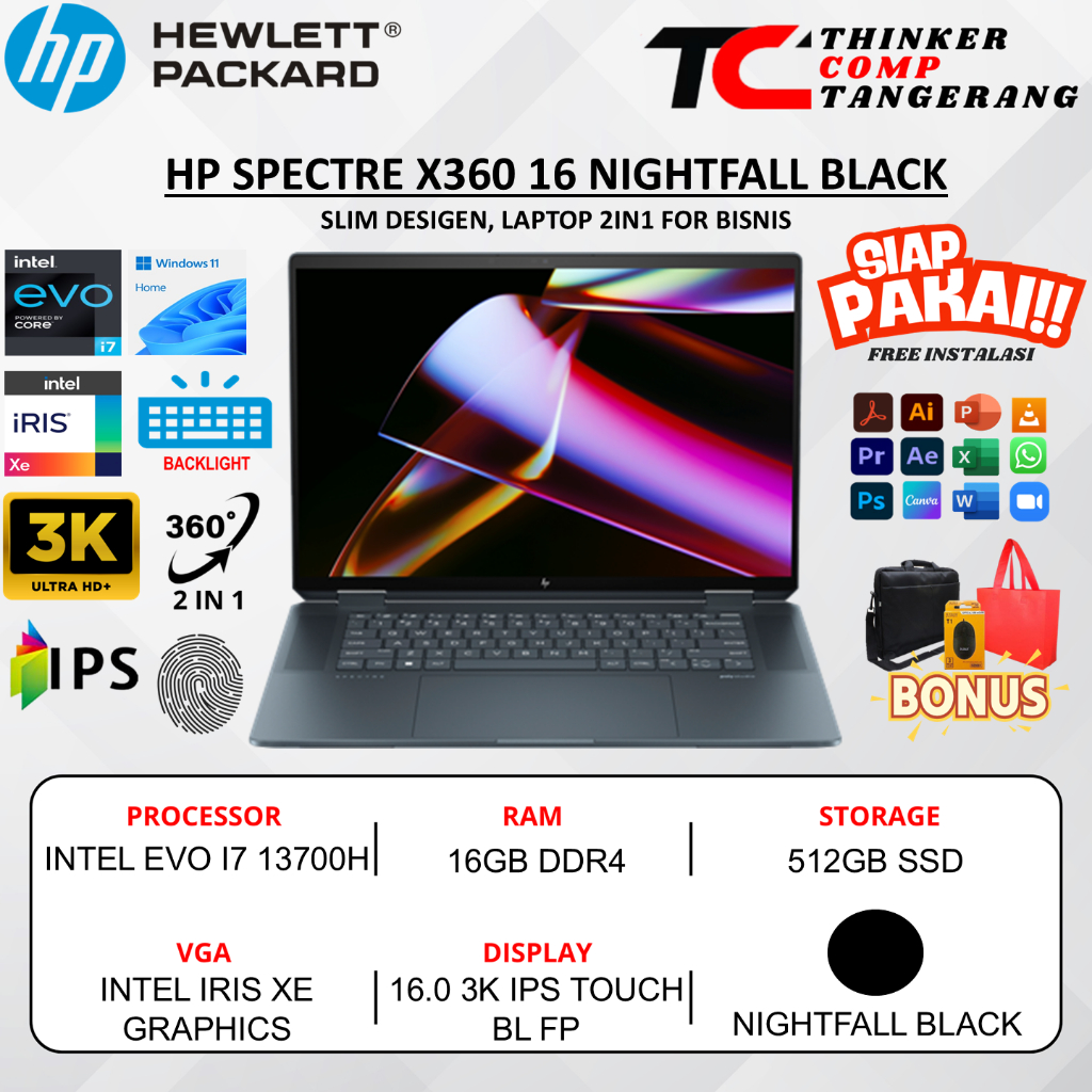 Laptop 2in1 Hp Spectre x360 16 Intel Evo i7 13700H 16GB 512GB 3K IPS Touchscreen Windows 11 Original