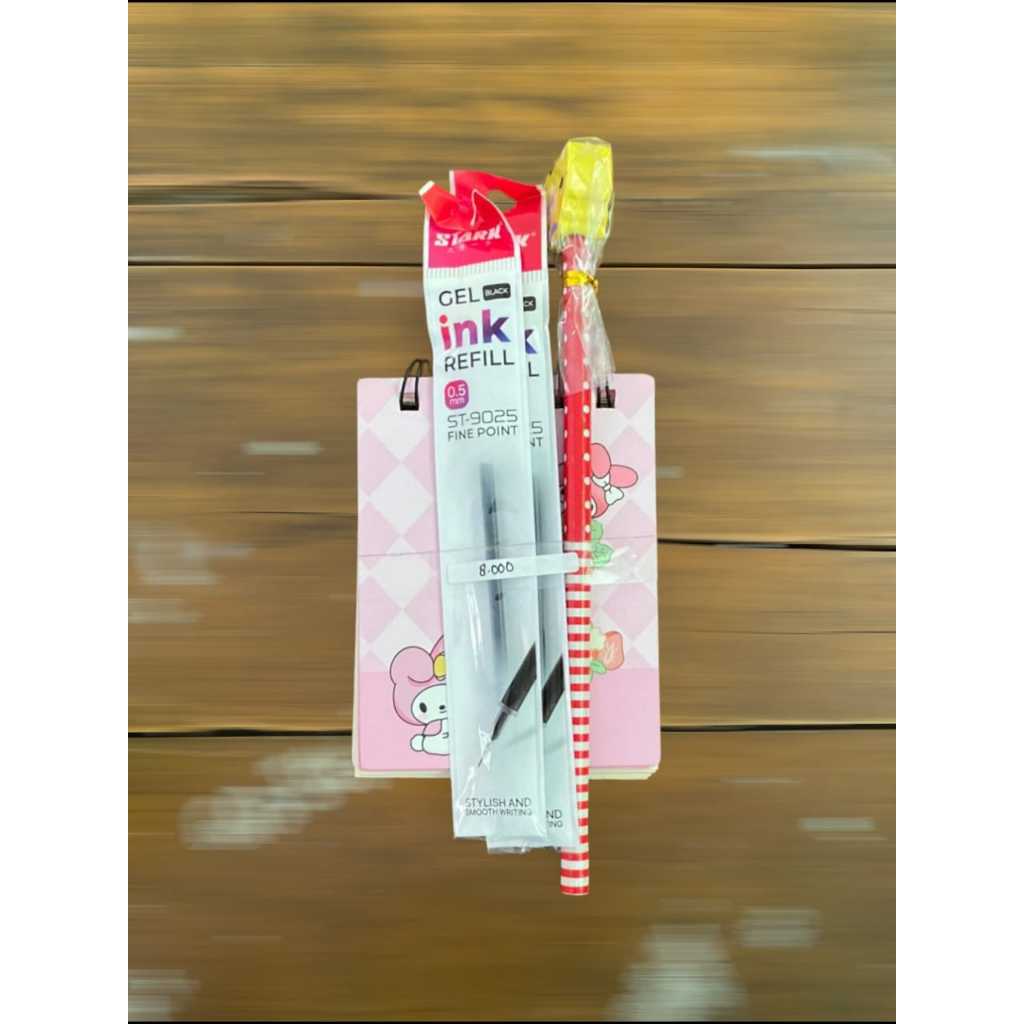 

Bundling (Notebook + 2 Refill gelpen + 1 pcs Pensil Penghapus)