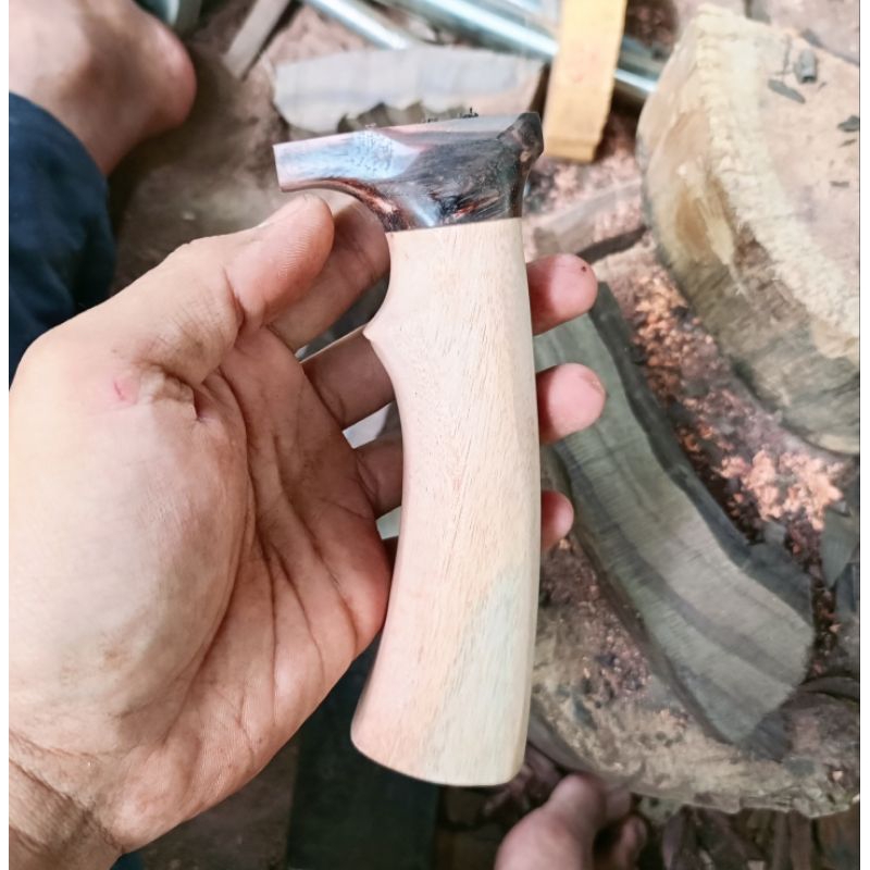 gagang pisau besar/belat1 kayu mahoni dan cincin sonokeling