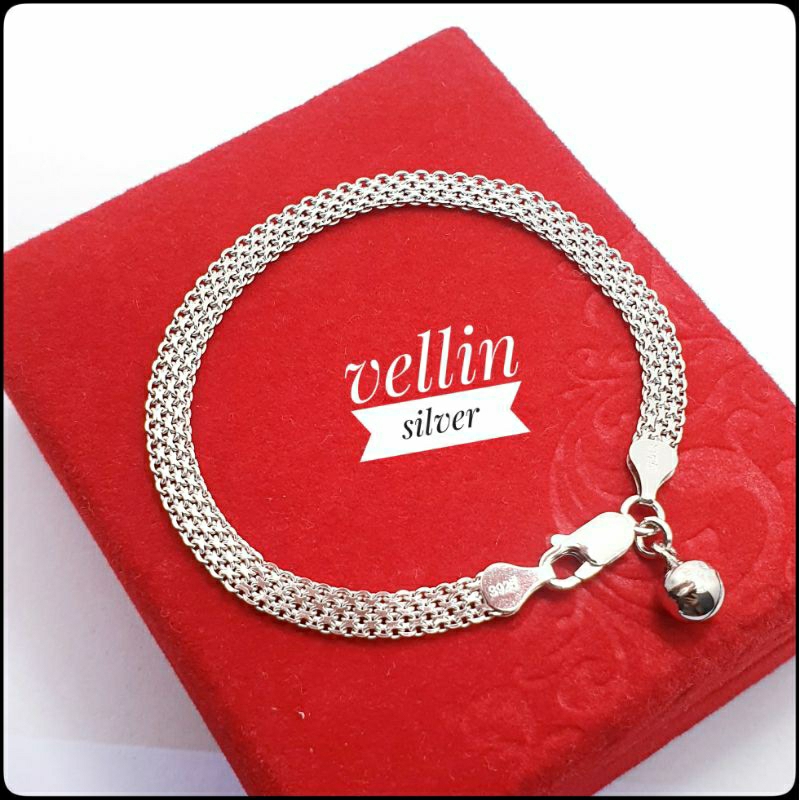 Gelang Tangan Wanita Silver 925 Lapis Emas Putih - Perhiasan Gelang Gepeng Perak Ori 925