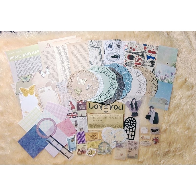 

Journal kit set 58pcs premium paper vintage cutting figura diari DIY buku catatan scrapbook paper cut pigura bujo journaling kit paper