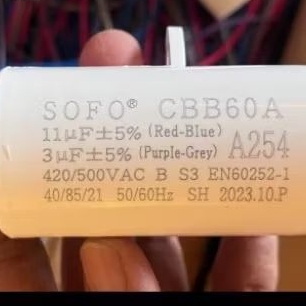 KAPASITOR MESIN CUCI 2 TABUNG 11-3 MERK SHARP ORIGINAL