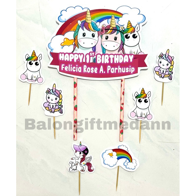 TOPPER CAKE CUSTOM NAMA UNICORN