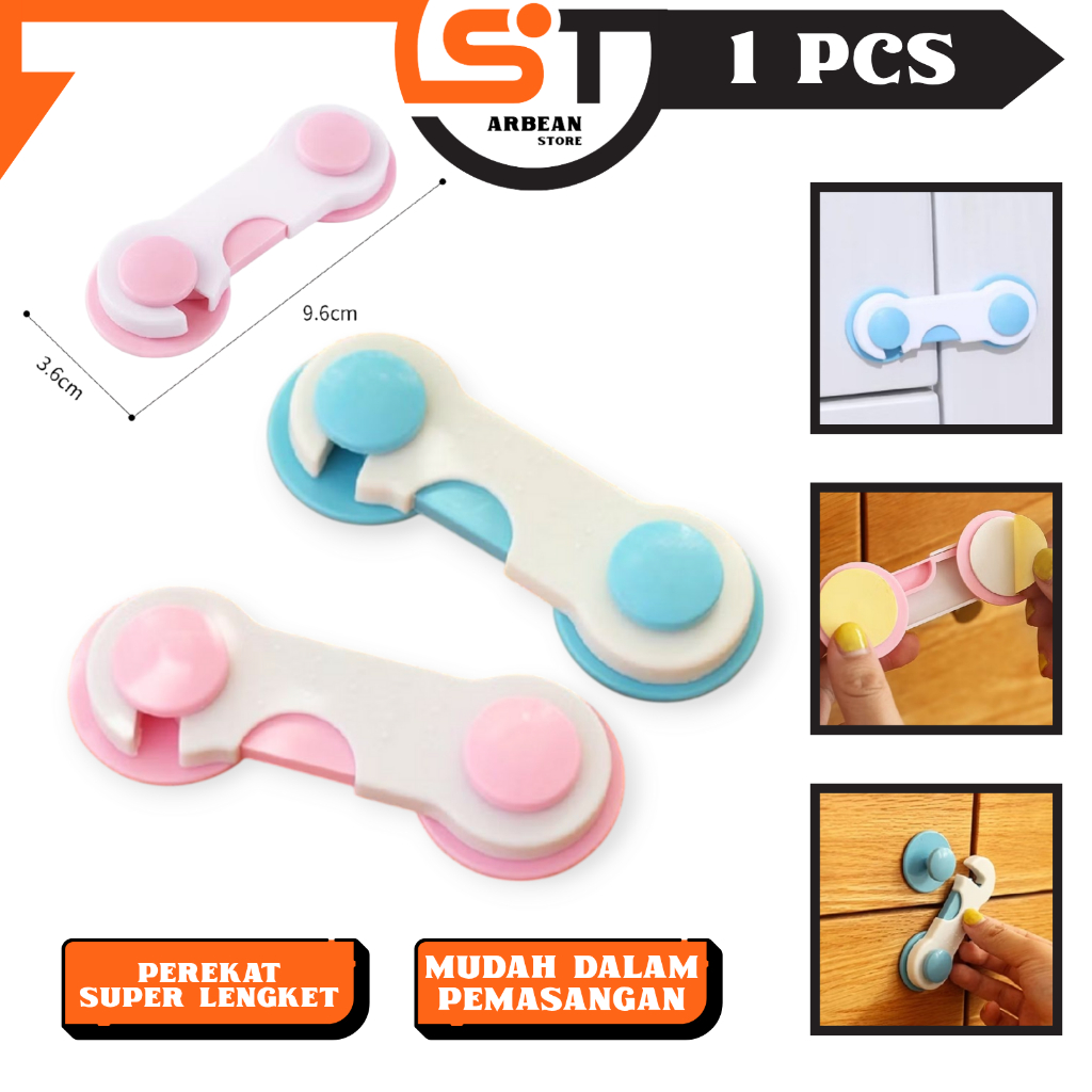 1PCS Kunci Pengaman Lemari Laci Kulkas Penahan Pengait Pintu Alat Pengunci Safety Lock Drawer Anak A
