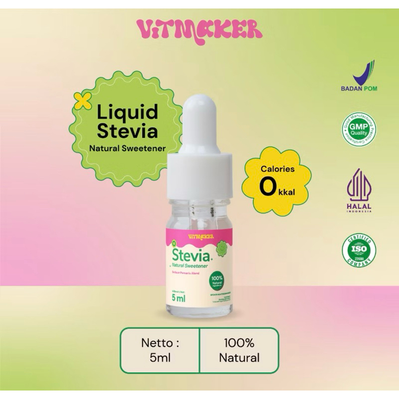 

Vitmaker Liquid Stevia Pemanis Alami (pengganti gula dengan 0 calorie) 15ML & 5ML HALAL DAN BPOM