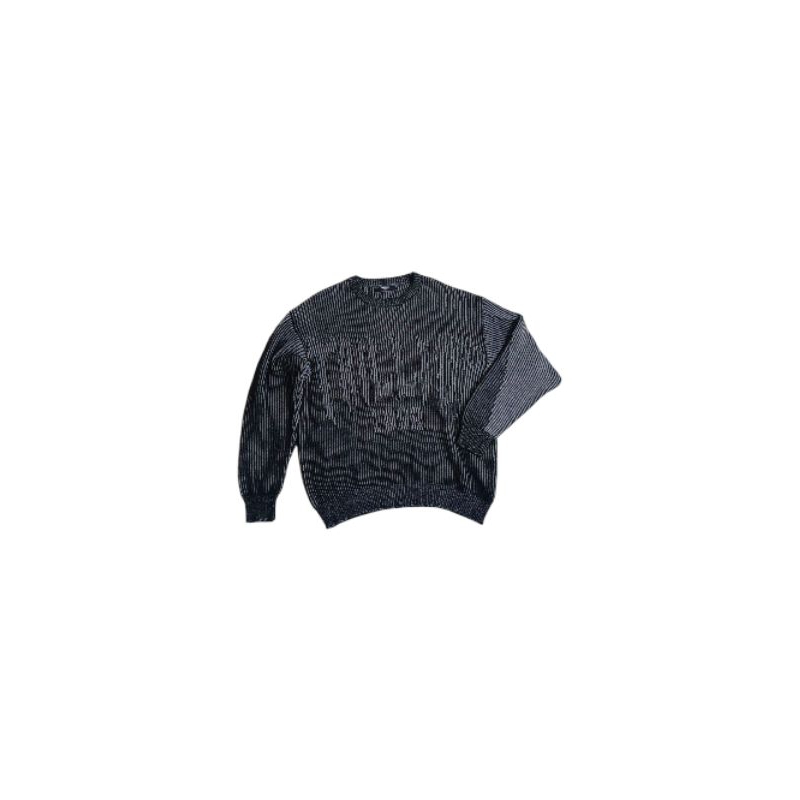 TRILLION Washable two-tone crewneck graphic knit (BLACK)