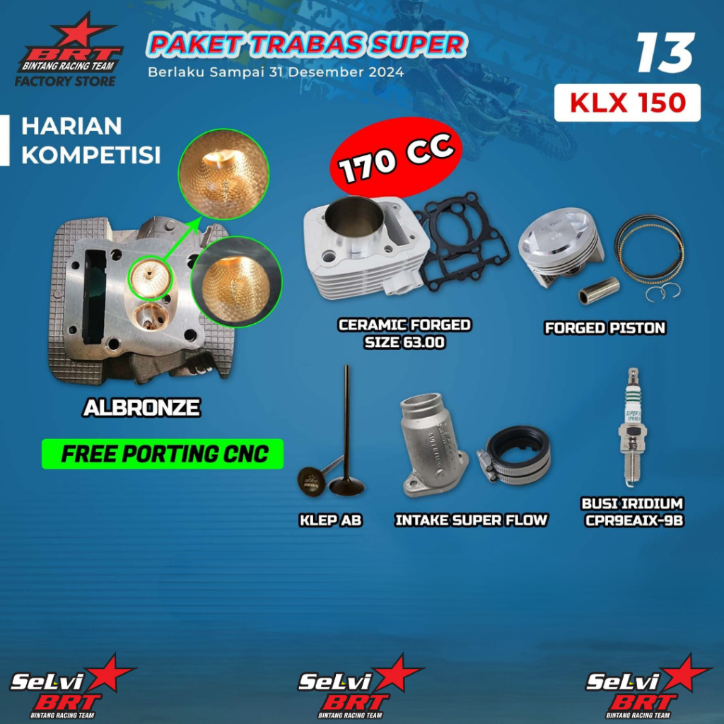 PAKET TRABAS BRT BLOK CERAMIC SET PISTON 63.00 MM HEAD ALBRONZE PORTING CNC INTAKE BUSI IRIDIUM KLX 