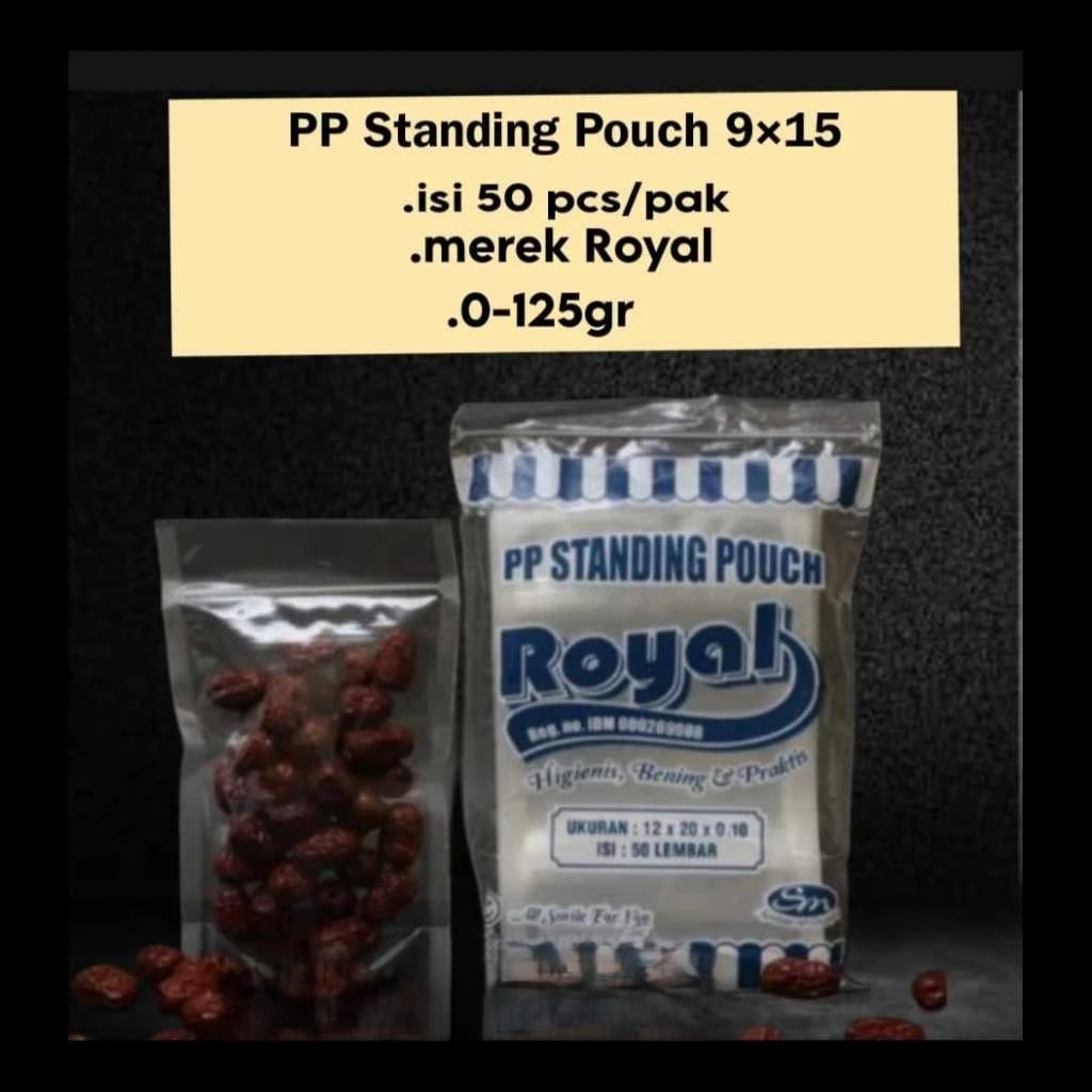 PP Standing Pouch Royal 9X15/10X17/12X20/14X22/16X24/16X32/20X29 isi /50 Lbr / Zipper / Plastik Doub