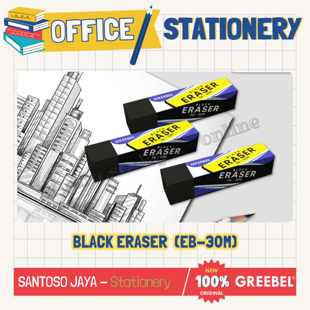 

Penghapus Panjang GREEBEL Hitam Putih Warna - Long Eraser GREEBEL Black White Color - 30M