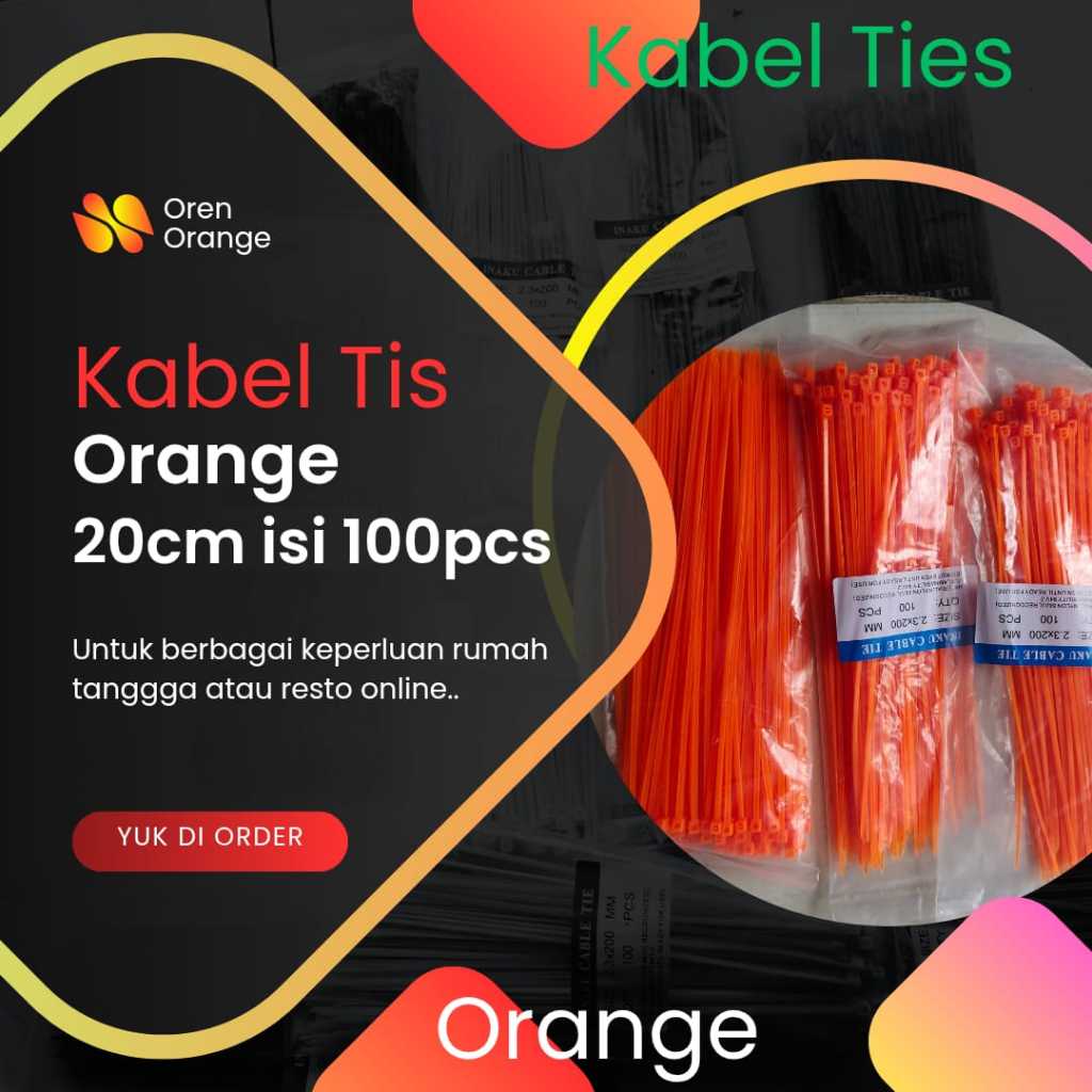 

ORANGE Kabel Ties Nylon 20cm 1 Pack isi 100pcs | Kabel Tis 20cm Berbagai Warna 1 Pak isi 100 pcs