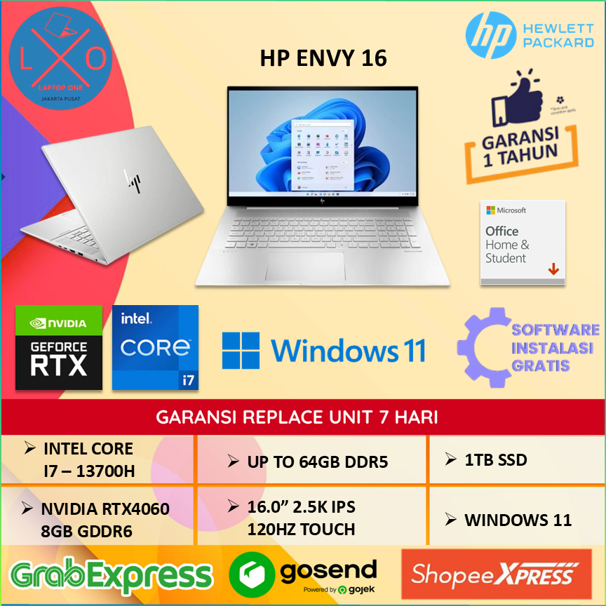 Laptop HP Envy 16 Touch RTX4060 8GB I7 13700H 64GB 1TB 16" 2.5K IPS Windows 11 Home