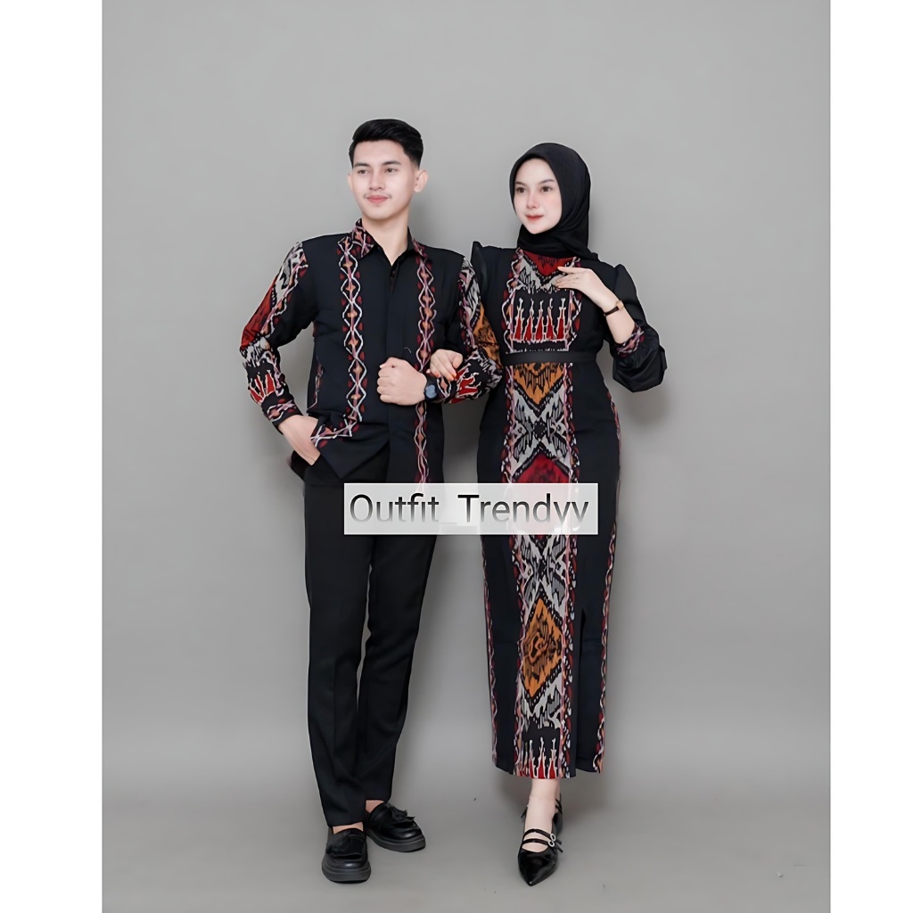 Baju Tenun Couple - Baju Kondangan couple Kartini Mix Hitam Maron - Baju Couple Pasangan Kondangan -