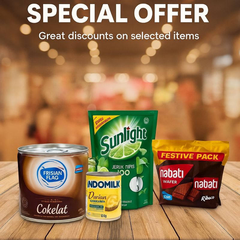 

PROMO BERHADIAH UANG TUNAI. 1 PCS SKM INDOMILK RASA DURIAN MUSANG KING KALENG 370 GRAM + 1 PCS SKM FRISIAN FLAG RASA COKELAT KALENG 370 GRAM + WAFER NABATI RANDOM VARIAN RASA 240 GRAM + 1 POUCH SUNLIGHT PENCUCI PIRING REFIL 370 ML