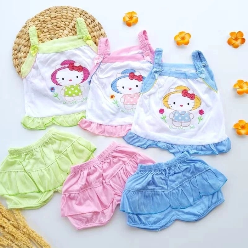 Termurah  (( 3Pcs )) Setelan Dres Karet Kutung Renda Rempel Dasar Putih  0-12 Bulan