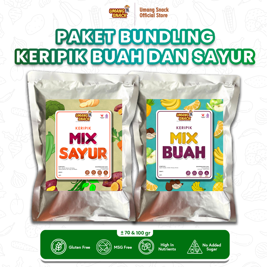 

NJAJANSEHAT - PAKET 2 PCS KERIPIK MIX SAYUR + KERIPIK MIX BUAH 200 gram | Oleh-Oleh Malang Viral