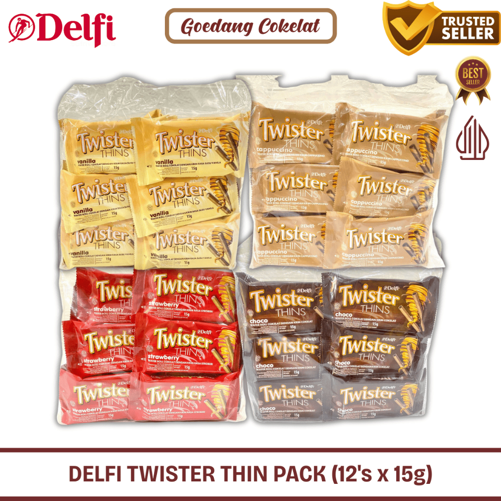

Delfi Twister Thin Coklat Chocolate Strawberry Cappuccino Vanilla 12 Pcs x 15gr