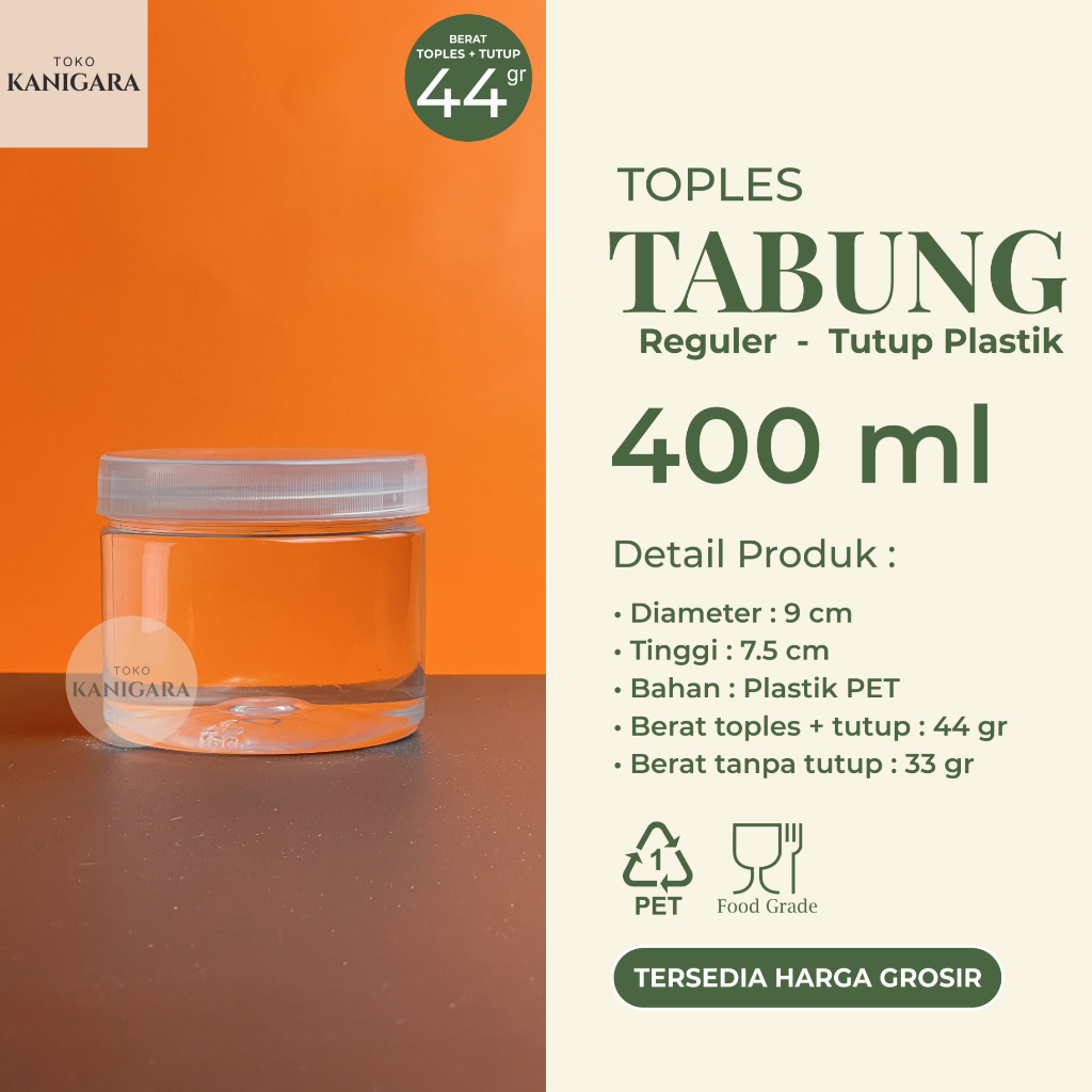 Toples Tabung 400 ml - REGULER - TUTUP PLASTIK - Toples Plastik 400ml GROSIR - Kemasan Kuker Hampers