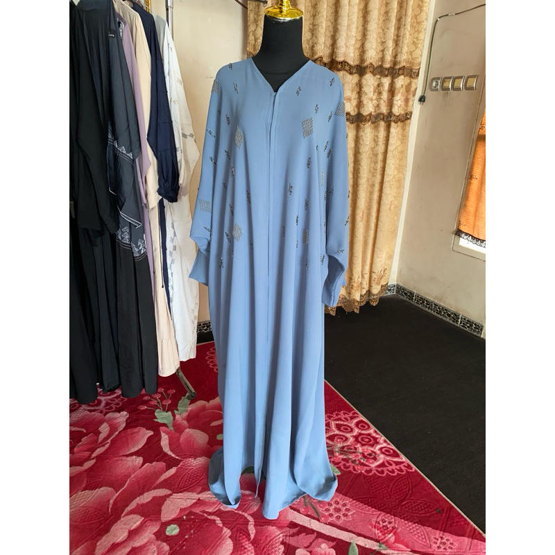 preloved abaya dubai batwing payet jahit warna denim
