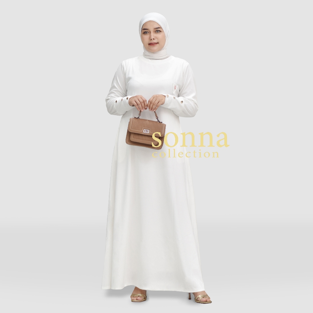 Sonna Collection Gamis Belycia Putih White Dress Abaya Lengan Button Knit Premium Jumbo