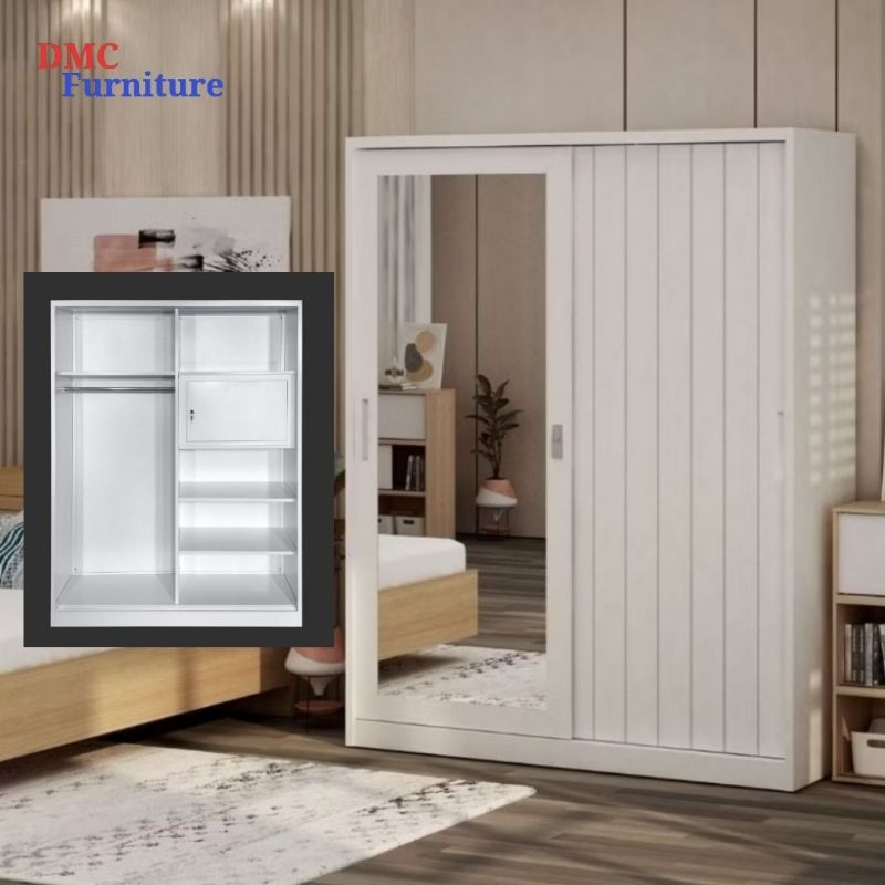 Lemari baju sliding 2 pintu lemari sliding kaca plat besi lemari besi 120