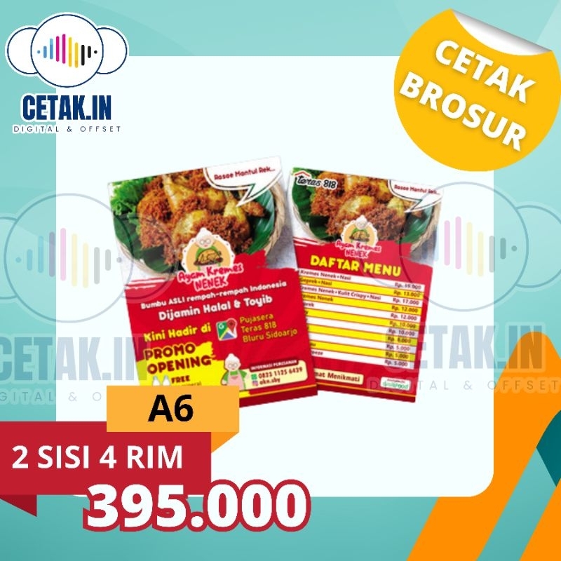 

Cetak Brosur A6 2 Sisi 4 Rim | Art Paper 120 gram | Full Color | Cetak.in Murah!