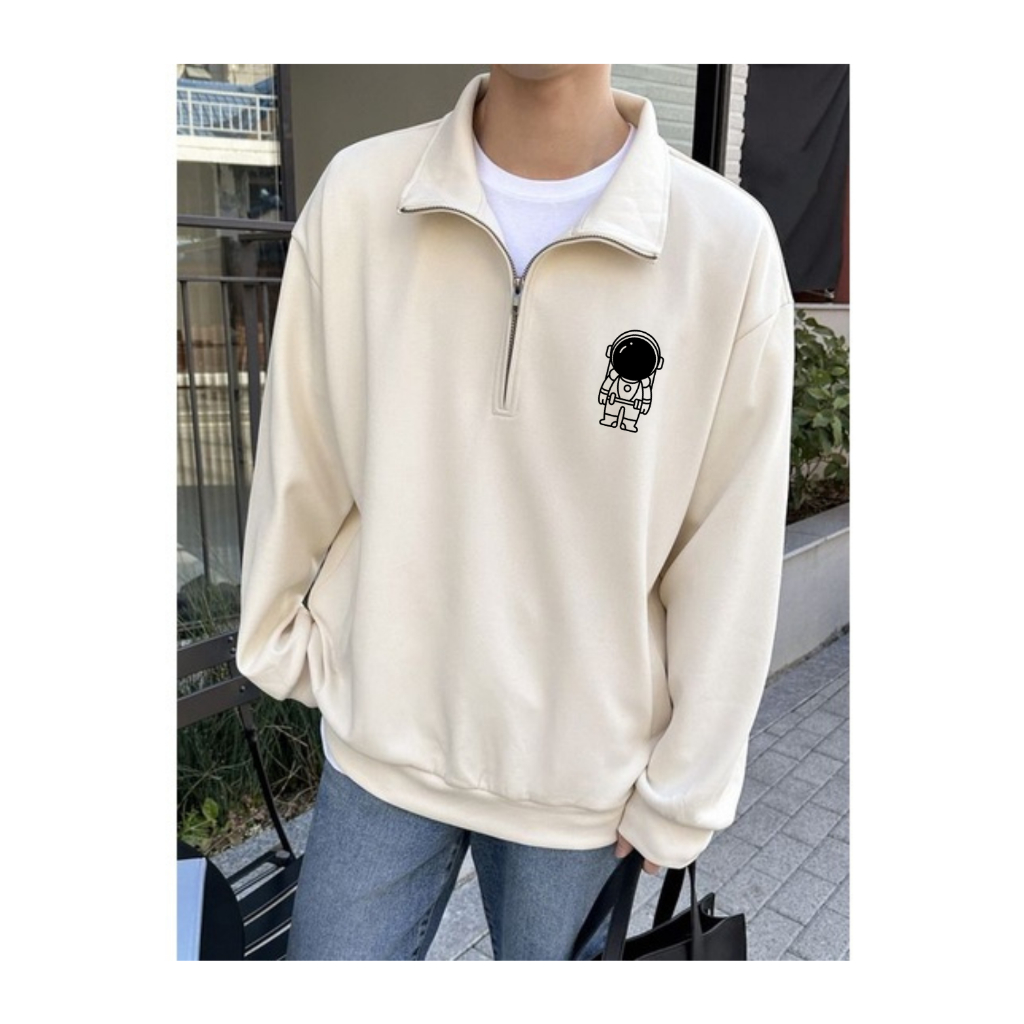 Jaket Halfzip Rugby Cream Unisex LunarVoid | Jaket Pria Wanita