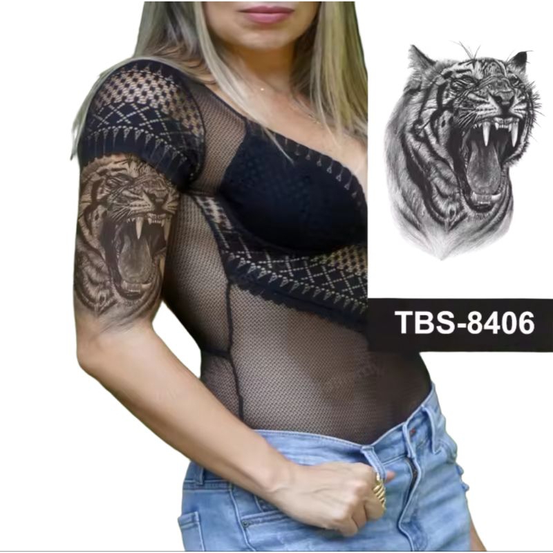 Temporary Tattoo Tatto Tato Temporer Seri TBS 8406 Motif Kepala Harimau Loreng Hitam Dewasa - Tato I