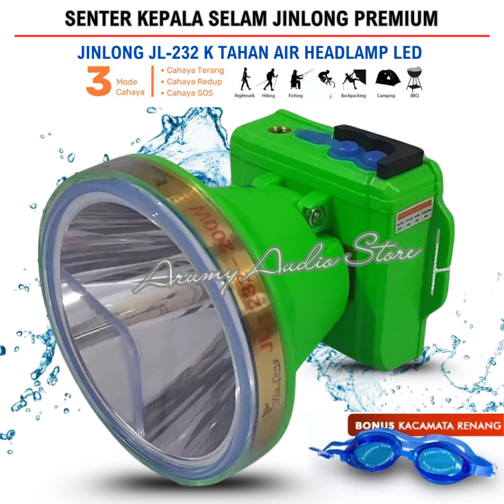 Senter Kepala Selam Led Jin Long Jl-232k 200w Jl-232 250w - Cahaya Terang Untuk Penyelaman Dan Kegia