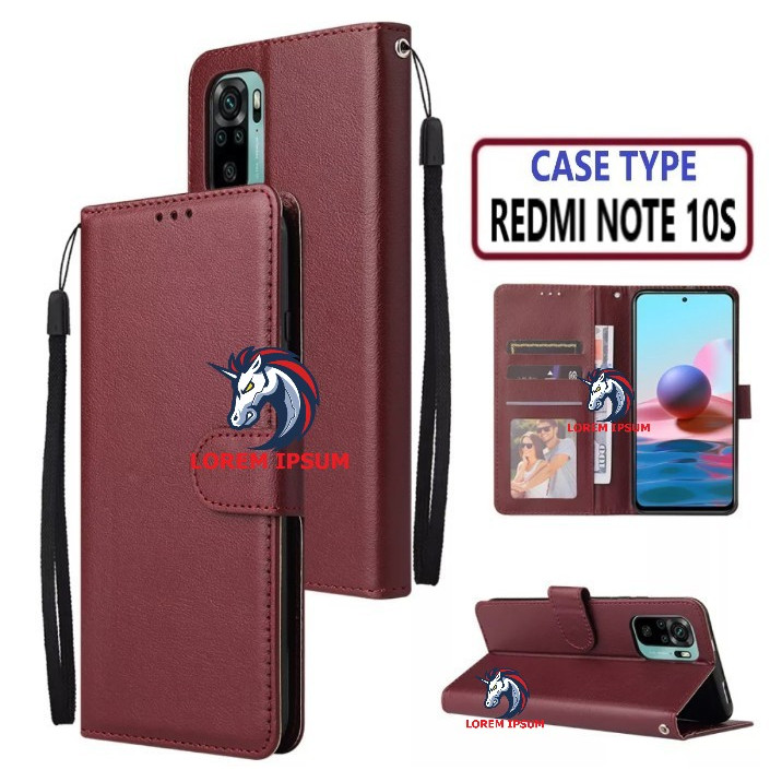 LEATHER CASING REDMI NOTE 10S CASE KULIT FLIP WALLET LEATHER KULIT PREMIUM SARUNG BUKA TUTUP KESING 