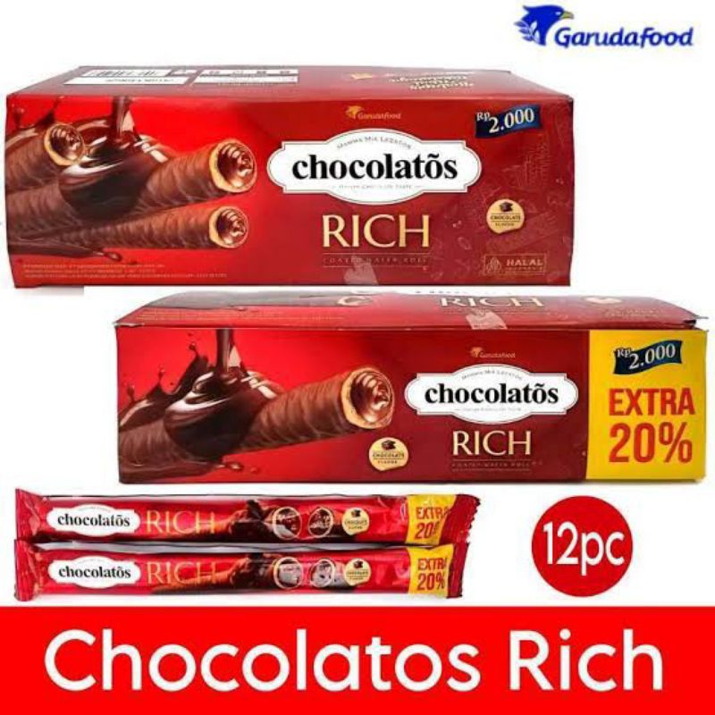 

Chocolatos Rich Coklat Coated Wafer Roll Box Isi 12 Pcs