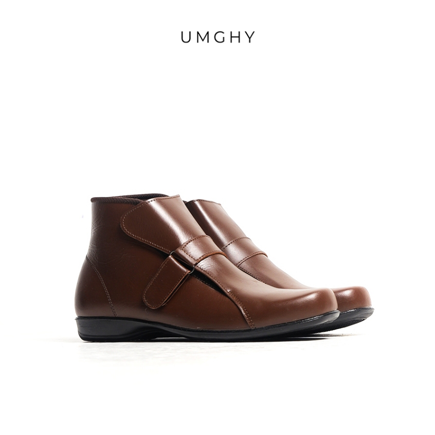 UMGHY Sepatu Boots Wanita - Belt Kulit Flat Coklat