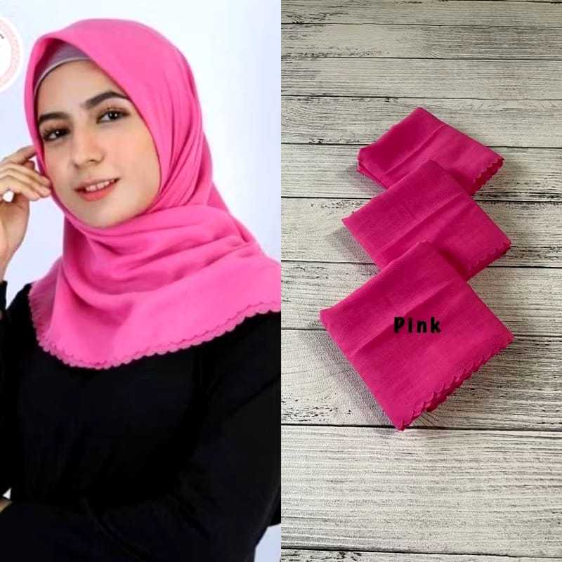 Hijab Segi Empat Polos Voal Premium Original Warna Pink Fanta Jilbab Kerudung Square Scarf Syar'i