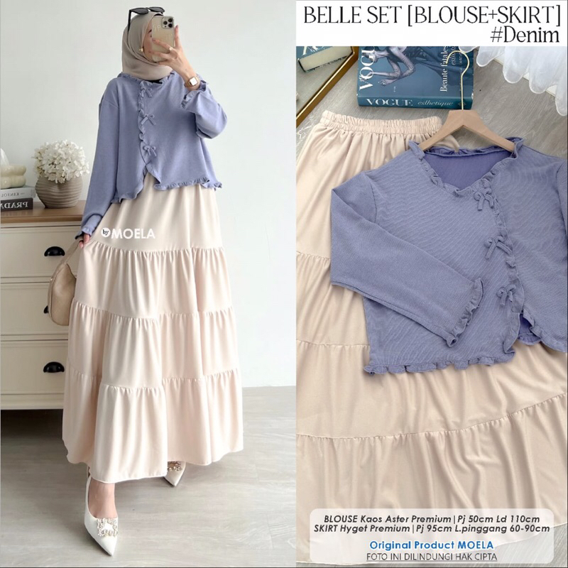 MOELA BELLE SET BLOUSE + SKIRT KAOS ASTER PREMIUM mix HYGET PREMIUM SETELAN ATASAN + ROK POLOS ORIGI