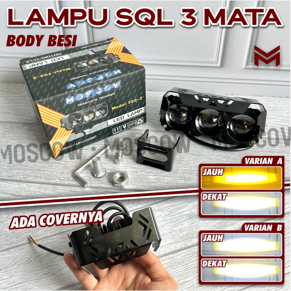 LAMPU DEPAN SQL 3 MATA MINI TANPA KIPAS SUPER TERANG H/L 18 WATT LAMPU TEMBAK UNIVERSAL UNTUK MOTOR 