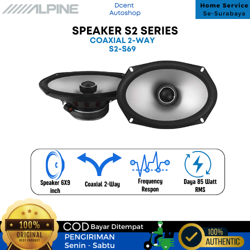 Speaker 2 Way Coaxial Mobil - Speaker S2 Series 6x9 Inch - Alpine S2-S69 - Speaker Audio Mobil - 100