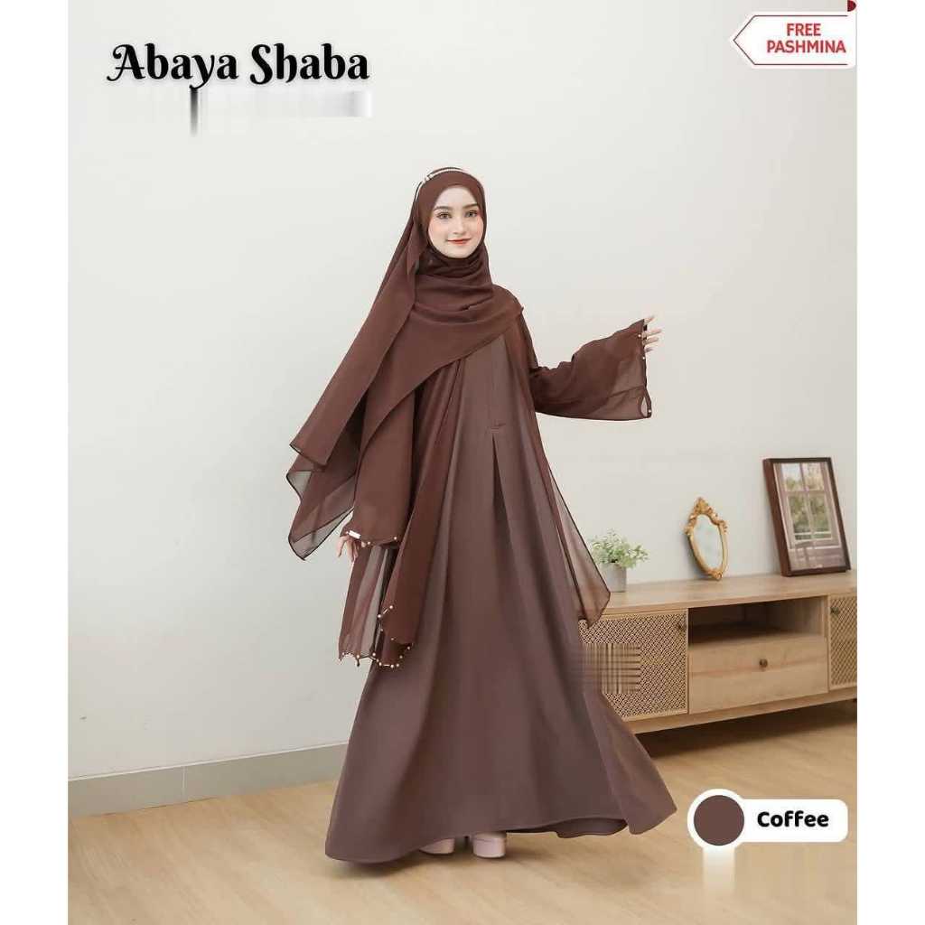 Abaya Shaba + Pashmina [COD] Gamis Wanita Terbaru 2025 Kekinian Viral / Bahan Ceruty Babydoll / Abay