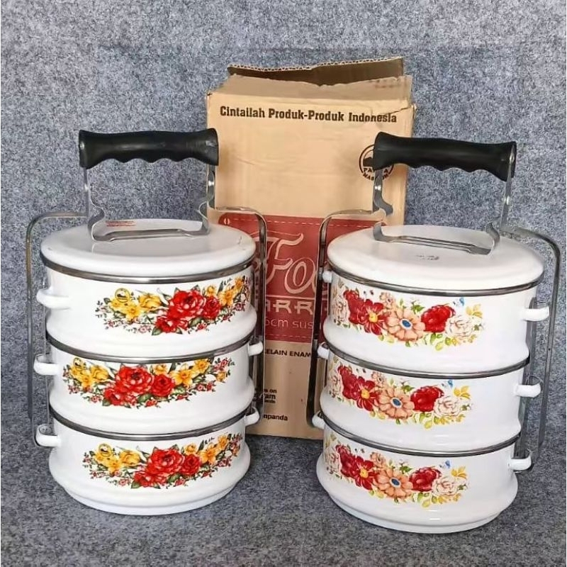 Rantang Susun motif bunga bahan enamel - Rantang susun 2 3 4