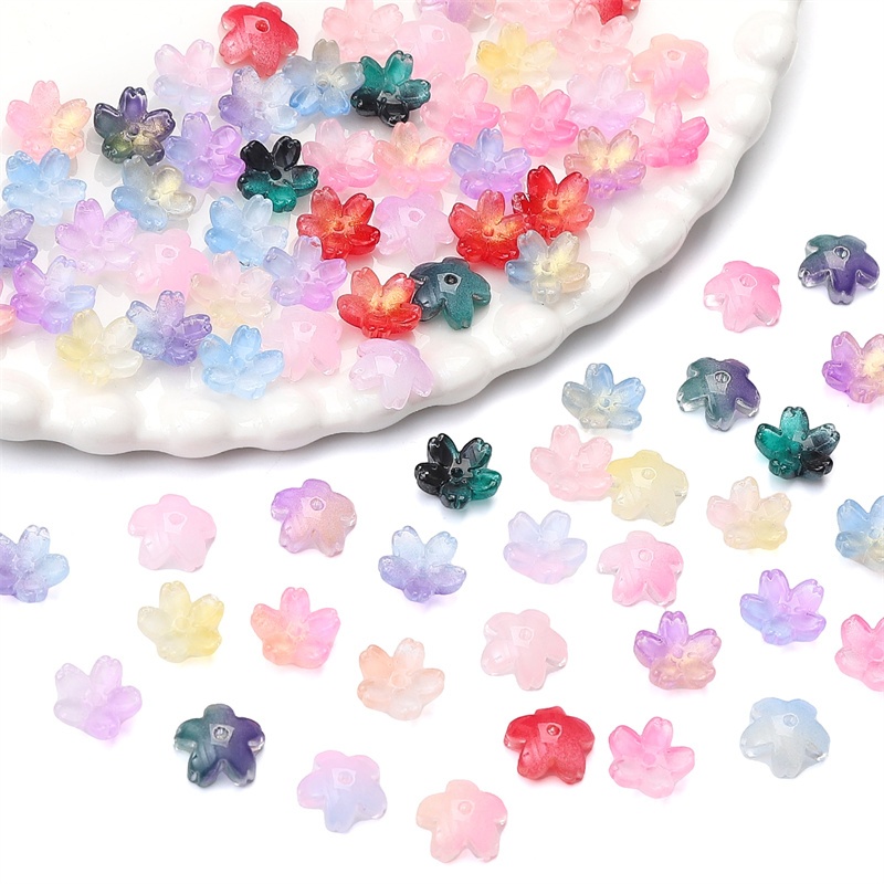 Manik Mote Gradasi Sakura 10mm - Glass Beads Mini Bunga Jepang untuk Anting, Kalung, Gelang, Jepit R